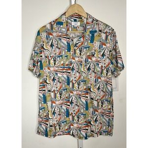 J. Crew SZ M Men's NYC Liberty London Button Up Short Sleeve Camp Collar Shirt